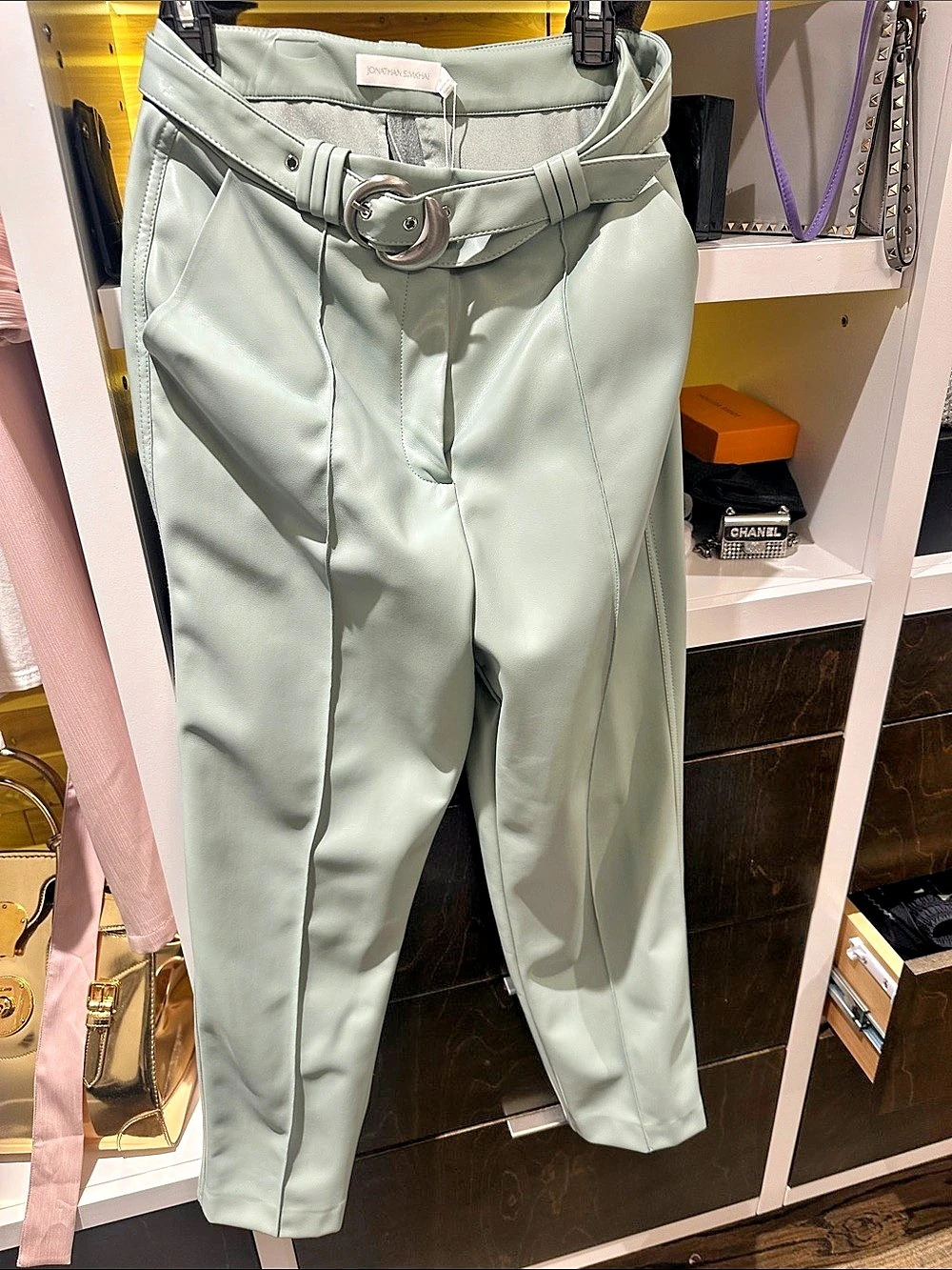 Jonathan Simkhai Pauline Vegan Leather Pant Sage Green Size 8 NWT